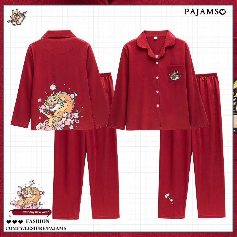 Pijamas de boda rojos de primavera y otoño de algodón de manga larga 2024 nuevo estilo de ropa de casa de hombre de invierno
