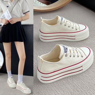 Small muffin thick-soled height-increasing board shoes women's 2025 spring new low-top canvas shoes lace-up casual white shoes