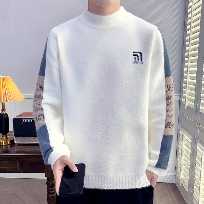 Nytt mode minkpälsrock män förtjockad termisk jumper trend student lös bas tröja män_voghion.com