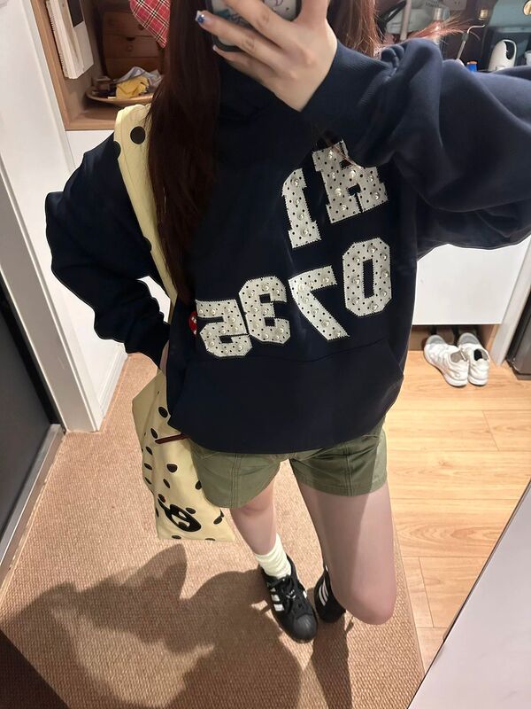 韩系爱心字母钉珠套头连帽卫衣女春秋复古设计宽松显瘦休闲外套潮|undefined
