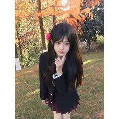 オリジナル正規JKユニフォームスーツジャケット女性秋冬新作日系学院風黒三粒ボタンスーツセット