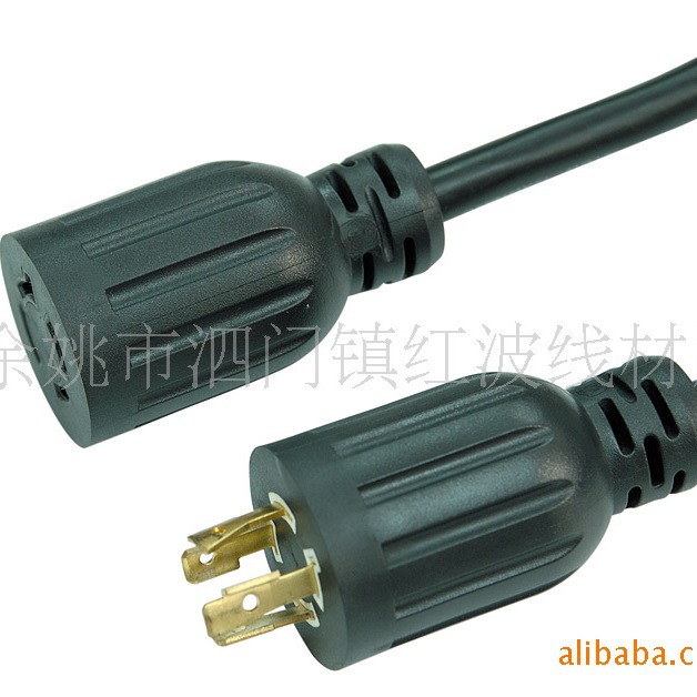 美式自锁公母对插，电源线插头，美标带锁插头
