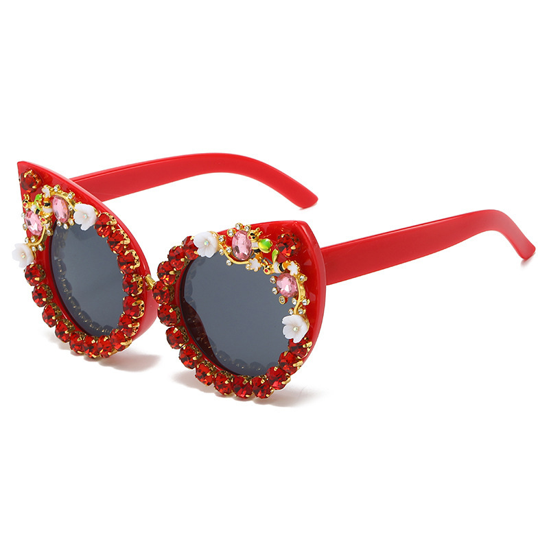 Cross-border Retro Large-frame Cat-eye For Women, European And American Street Style, UV Protection, Diamond-embellished_voghion.com
