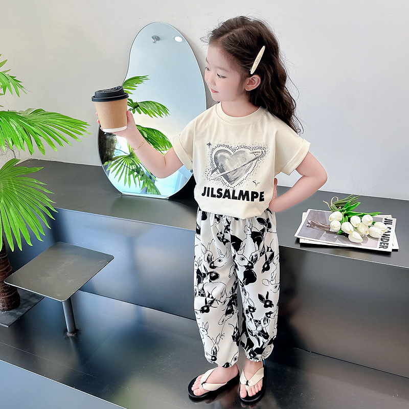 女童夏季套裝2024新款洋氣時髦夏裝兒童休閒女孩背心防蚊褲兩件套