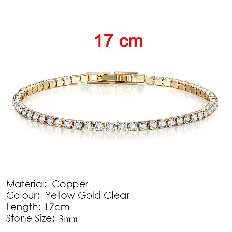 3mm 다이아몬드 팔찌 (골드 컬러) 체인 길이 17cm