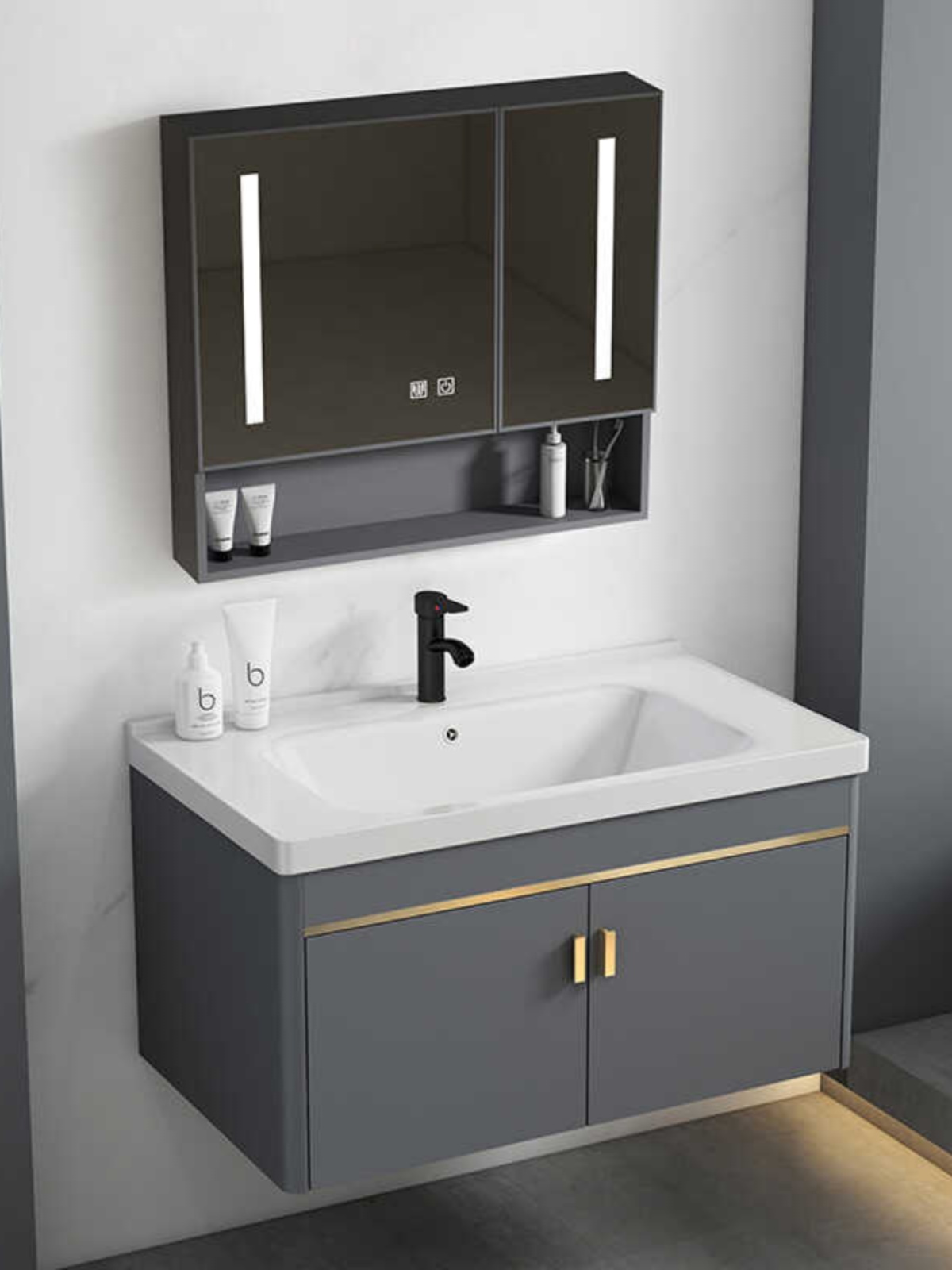 ✅ Simple Wall-Mounted Washbasin for Small Apartments, Bathroom Cabinet, Balcony Ceramic Washbasin Cabinet Combination, Bathroom Vanity
