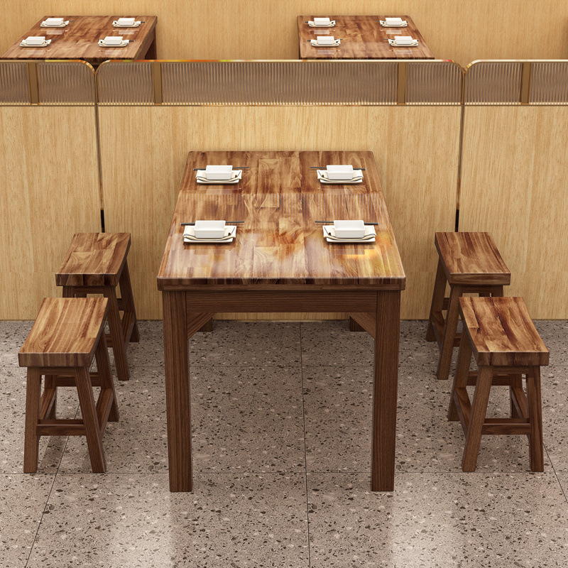 Snack Bar Barbecue Solid Wood Stool Carbonized Office Tea Table Set Noodle Shop Table Dining Table Hot Pot Restaurant