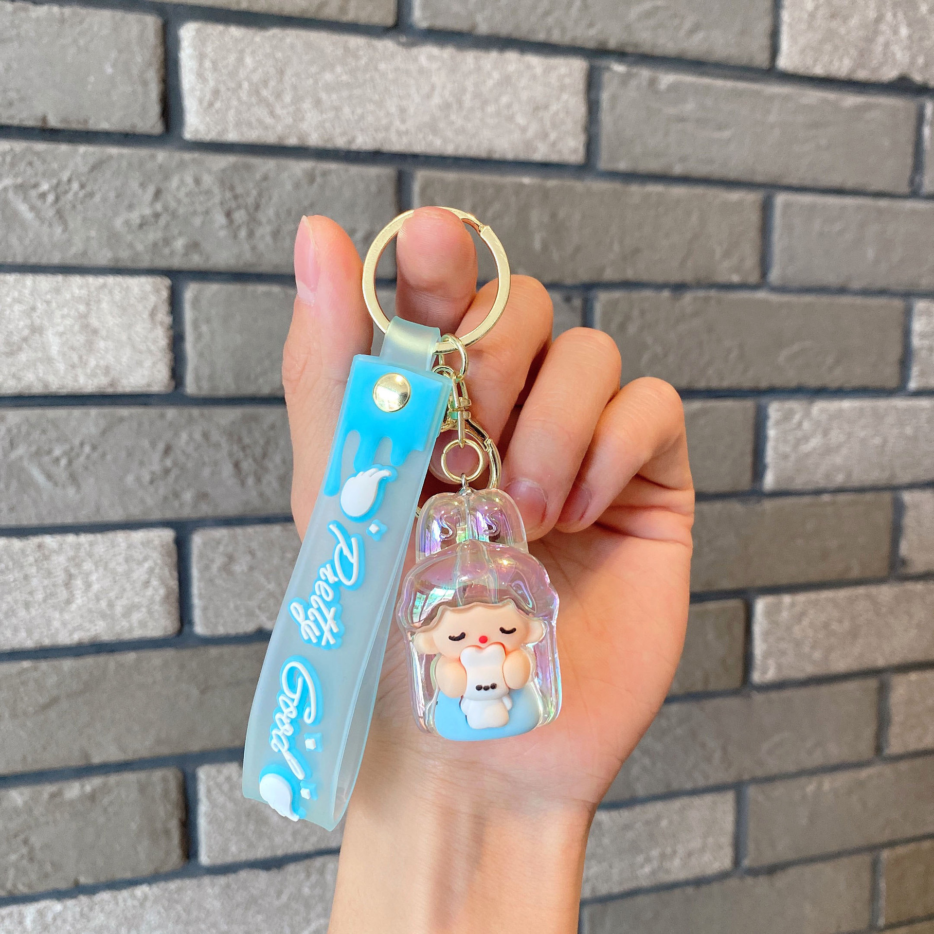 Acrílico transparente UV colorido dibujos animados lindos orejas de conejo llavero colgante pareja pequeña bolsa de regalo accesorios