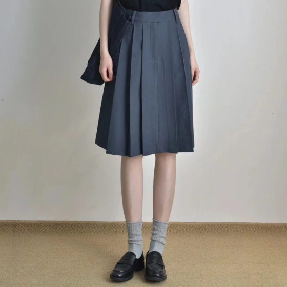 High-Waisted Preppy Style Suit Skirt Gray Pleated Skirt for Women 2025 Summer New A-Line High-Waisted Slim Skirt Summer