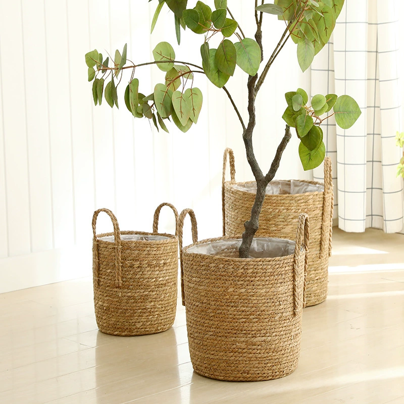 Скандинавские плетеные цветочные горшки из соломы, наборы цветочных горшков из ротанга, простые плетеные бамбуковые цветочные горшки, оптом от производителя