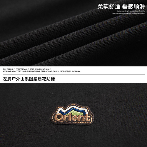 Japanese-style loose pure cotton short-sleeve T-shirt for men, summer quality mountain pattern embroidered crew neck shirt, versatile couple half-sleeve