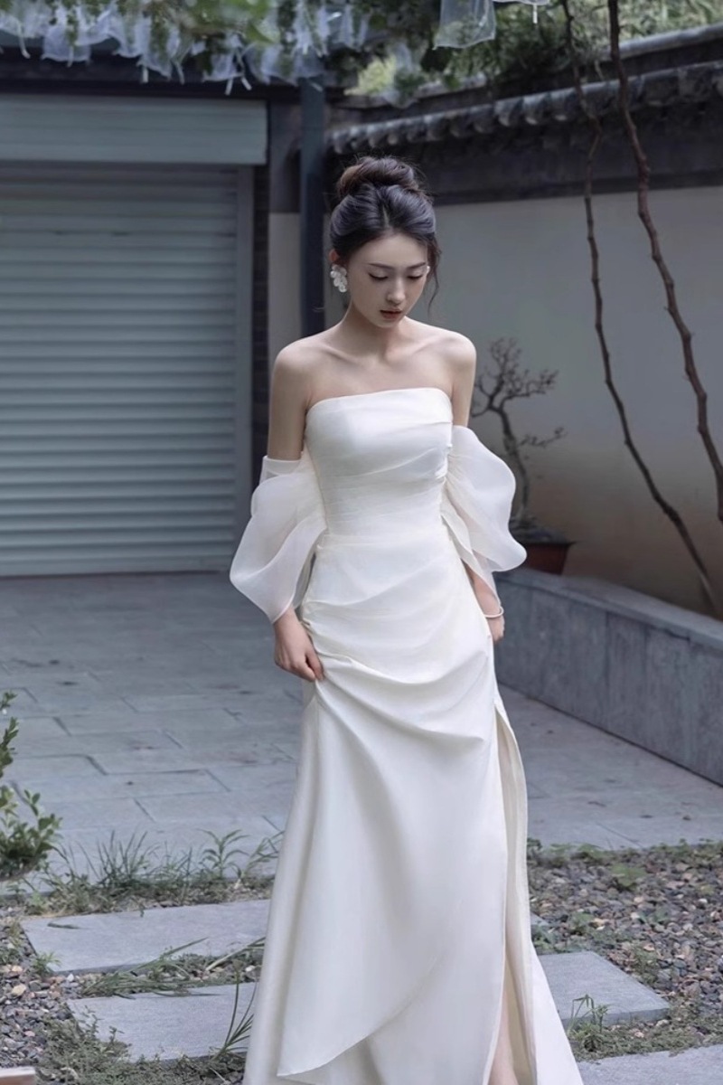 白色法式晚礼服裙女高端轻奢小众高级感学生生日成人礼宴会长款春-阿里巴巴