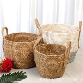 超大草编热卖蒲草收纳篮脏衣服篮创意家居编织篮子阳台客厅置物筐