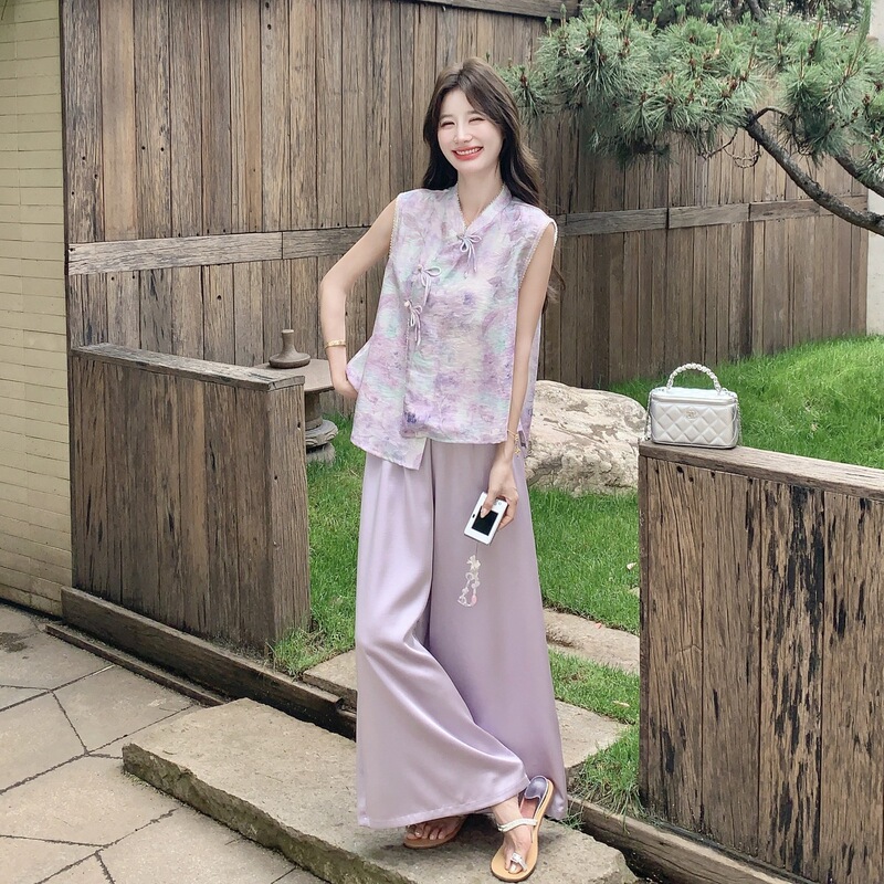 Purple National Style Comfortable and Relaxed Outfit Set for Women 2026 Summer New Style Gradient Vest and Wide-Leg Pants Two-Piece Set Purple National Style Comfortable and Relaxed Outfit Set for Women 2026 Summer New Style Gradient Vest and Wide-Leg Pants Two-Piece Set