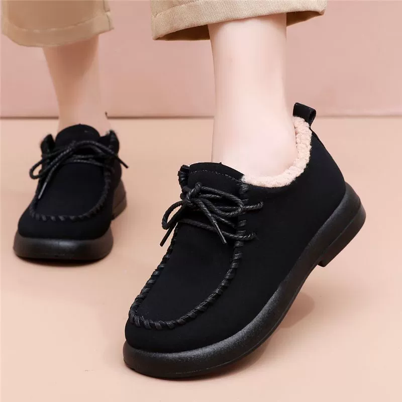 Обувь на флисовой подкладке, осенне-зимние хлопковые туфли на толстой подошве, Рабочая обувь Old Joker, фасоль с широким носком, женская теплая Тканевая обувь Пекин 2023