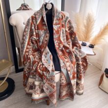 民族风仿羊绒披肩女腰果印花围巾女外搭旅游披肩丽江保暖披风批发