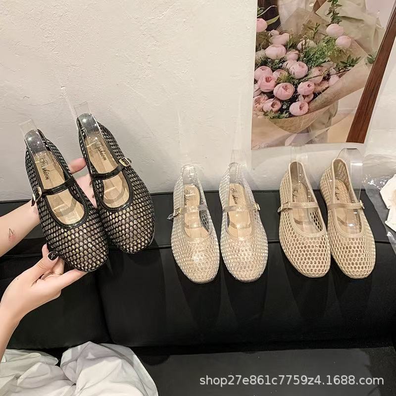 Cross-border crystal shoes, woven mesh Mary Jane shoes for women, hollowed-out breathable shallow sandals, beach jelly shoes Cross-border crystal shoes, woven mesh Mary Jane shoes for women, hollowed-out breathable shallow sandals, beach jelly shoes