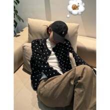 日系撞色波点针织开衫女单排扣外套上衣春秋季小香风气质软糯毛衣