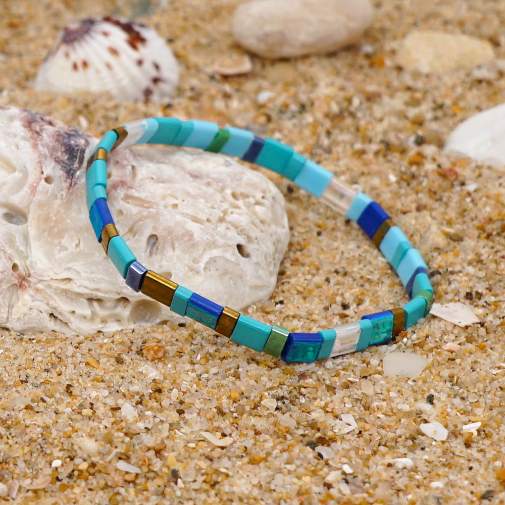 New Blue Glass Beads Hand-beaded Bohemian Bracelet Women display picture 3