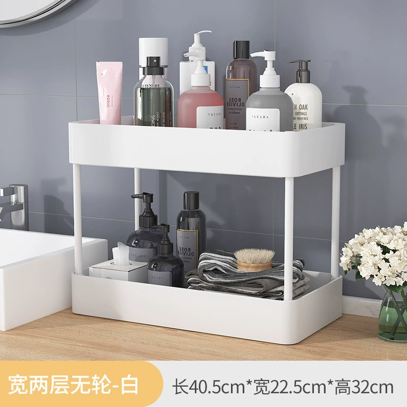 Floor-standing Mobile Storage Rack, Multi-layer Trolley with Wheels, Plastic Organizer for Kitchen & Bathroom