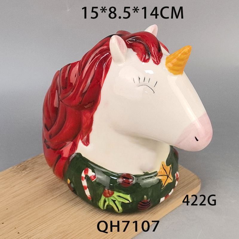 Navidad pintada a mano transfronteriza cerámica unicornio encantador jarrón de escritorio creativo de artesanía