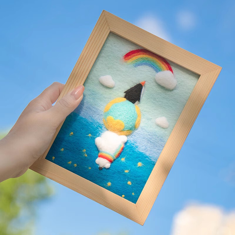 Penguin wool felt pokes diy handmade material package couple photo frame painting long-distance love gift for boyfriend