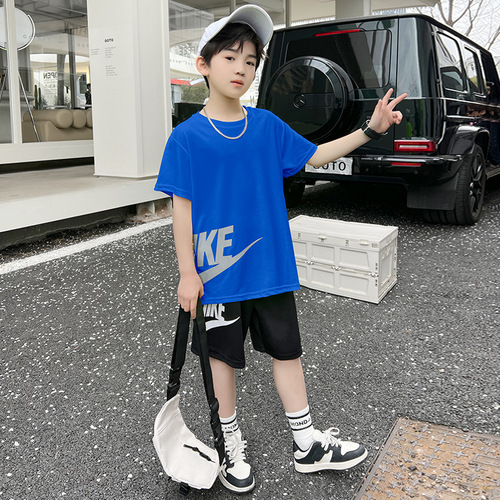 Children's Short Sleeve Set 2024 Summer Thin Basketball Shorts T-shirt Two-Piece Set Sports Pants Quick-Dry Cross-Border