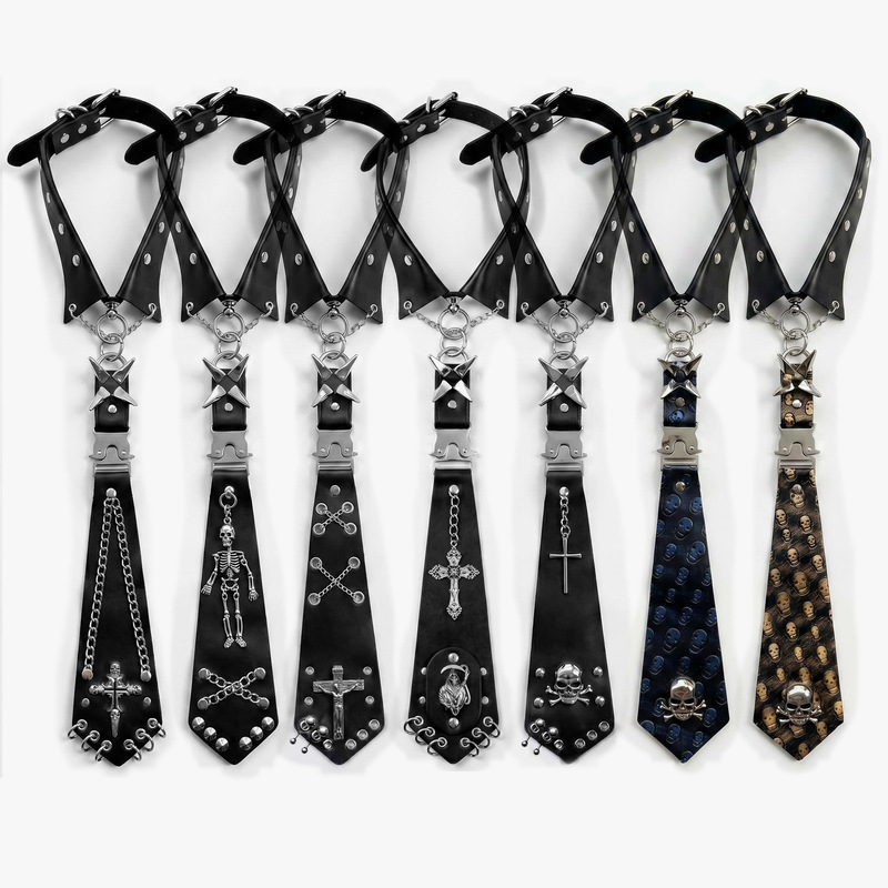 Gothic Rivet Cross Skull Tie Punk Dark Style Y2K Subculture Shirt Collar Accessory Cross-Border Wholesale