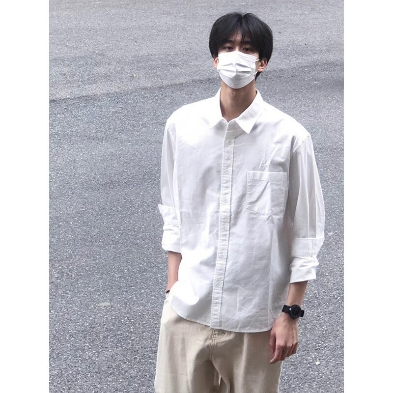 Pure White Salt Shrink Shirt Men's Spring & Fall High-End Salt Style Boyfriend Style Long-Sleeved Cityboy Couple Jacket