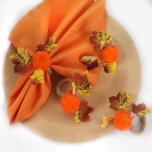 Cross-border new hand-woven pumpkin napkin ring Halloween table decoration napkin buckle hotel napkin ring
