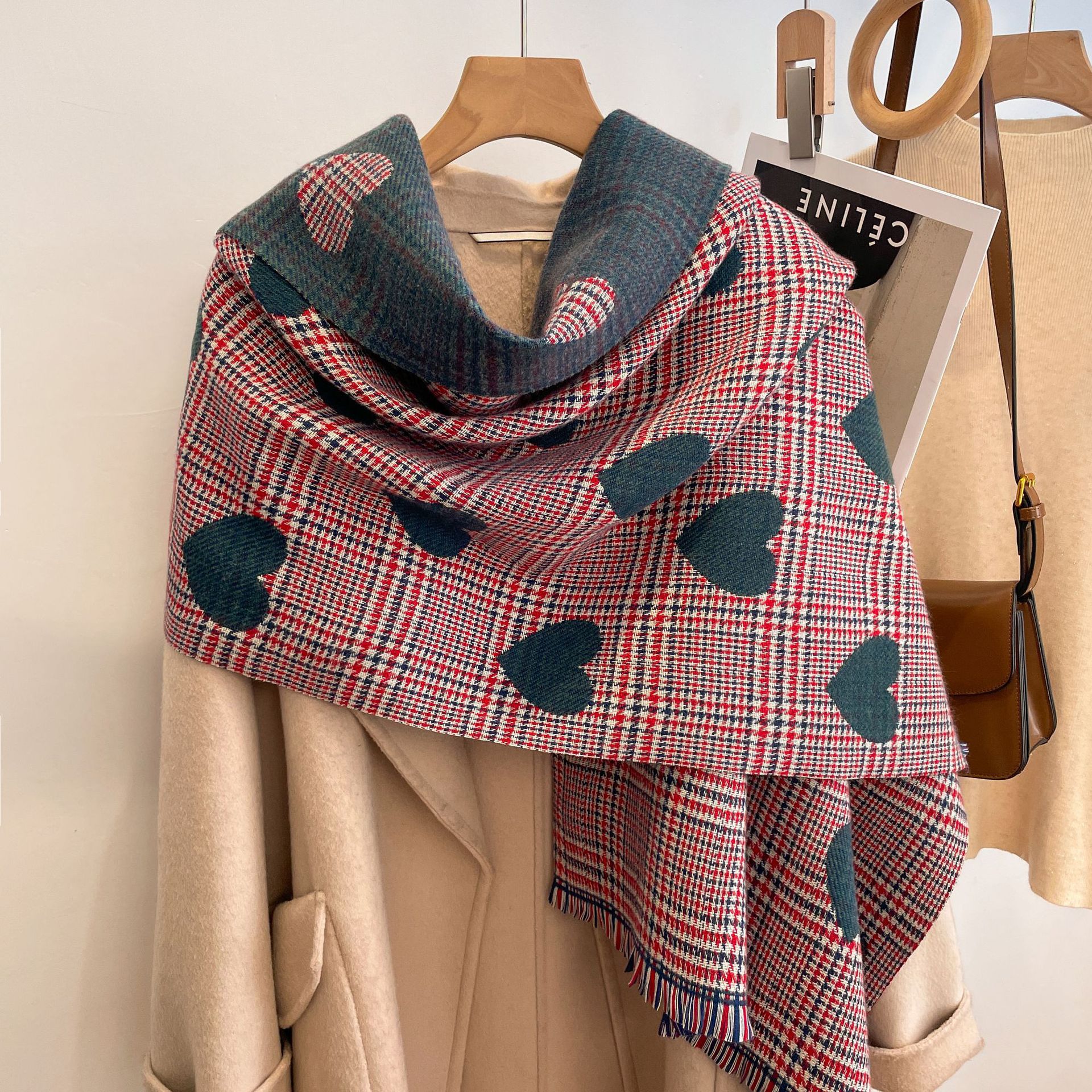 Otoño e invierno nuevo estilo coreano amor Plaid Cachemira-como bufanda larga engrosada bufanda de las mujeres desgaste exterior de moda cálido chal