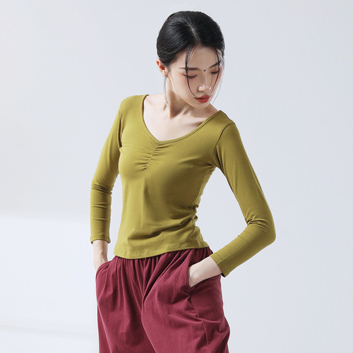 Adult figure clothing, dance practice clothing, women's tops, art test training clothing, body yoga clothing, daily long-sleeved dance clothing