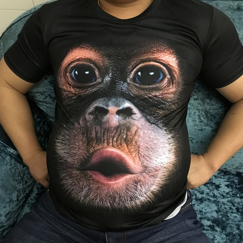 3D Personality Three-Dimensional Funny Orangutan Monkey Pattern Short-Sleeved T-Shirt Men's Funny Large Size Fat Man Printed Spoof Clothes