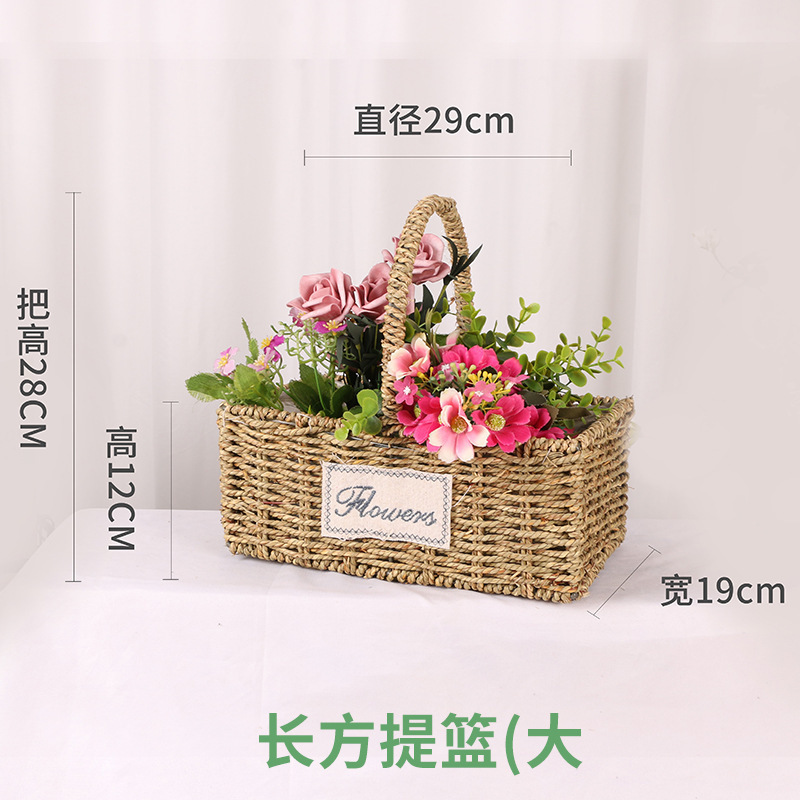 Cesta de Flores Tejida a Mano de Hierba Natural, Decorativa, para Arreglos Florales y Fiestas
