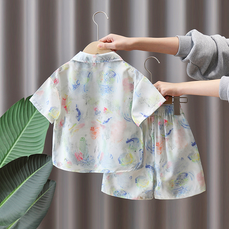 7288 Traje de verano para niños 2025 Nuevo vestido de verano fresco y atractivo para niños Vestido delgado de manga corta Camisa floral de dos piezas