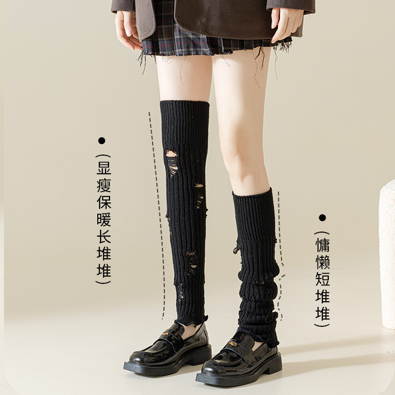 Cropped, holey leg warmers made of cashmere knit yarn—Y2K-style women's autumn/winter thickened, insulated mid-calf socks