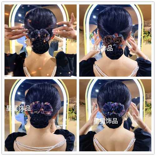 High-end Double-Flower Hairnet Ponytail Clip, Perfect for Taming Flyaways—Sleek Silk-Yarn Mesh Net with Elegant Top Flower Design, Plus a Chic Spring-Loaded Clip for Moms