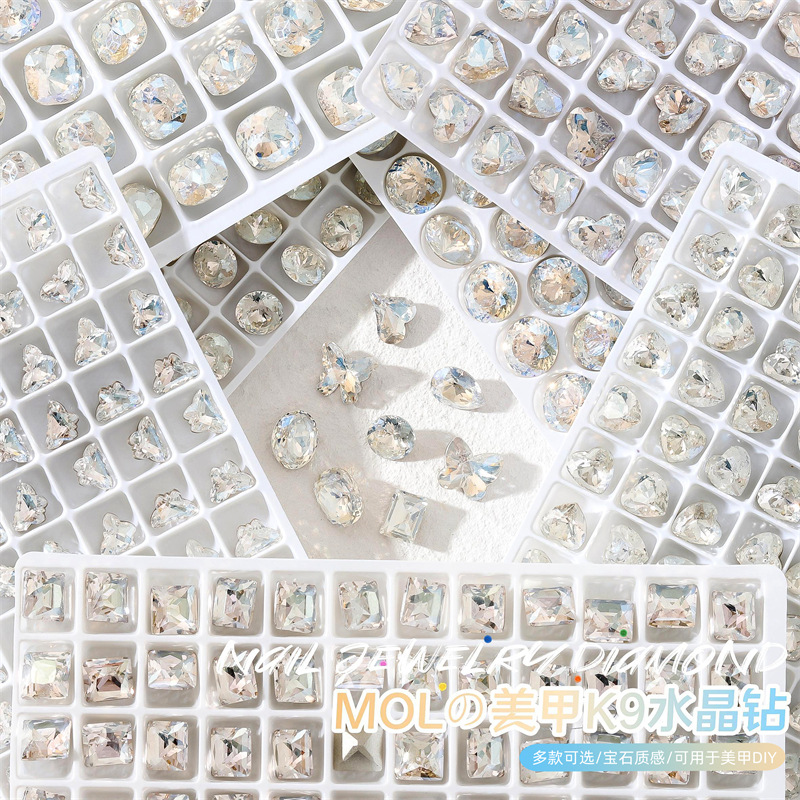 Internet celebridad nueva manicura K9 diamante MOL luz de la luna color mágico de forma especial en punta de diamante mariposa gota de agua corazón torcido clavo de cristal diamante