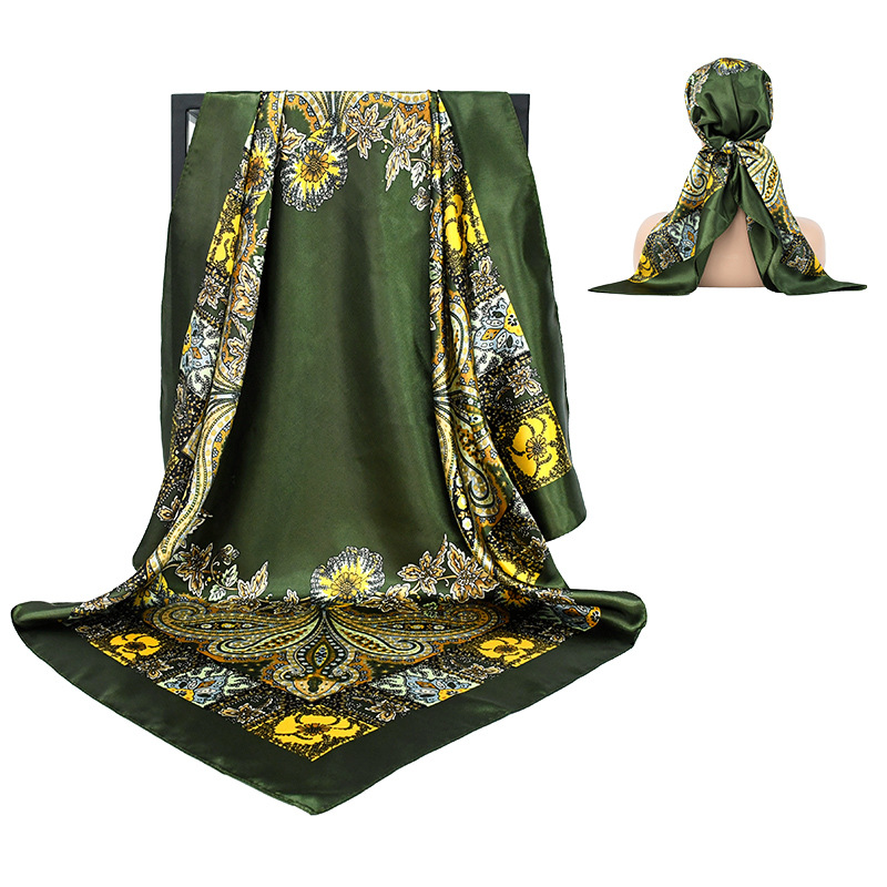 Pañuelo de seda de flor de anacardo con sentido premium retro transfronterizo nuevo pañuelo en la cabeza para damas de moda y elegante 90 pañuelo cuadrado grande