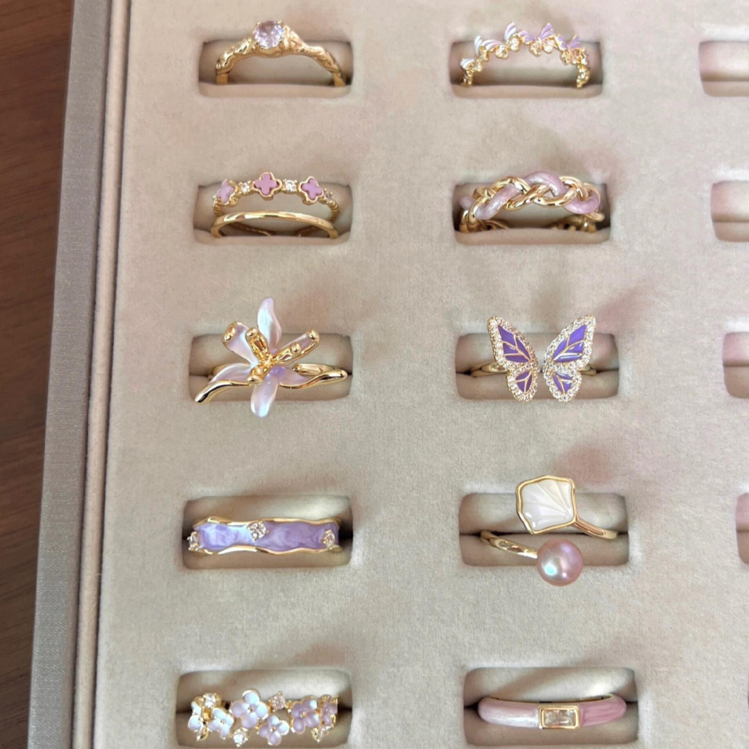 colored drip glaze enamel butterfly ring female purple special interest light luxury style design high-grade sense ring all-match non-fading