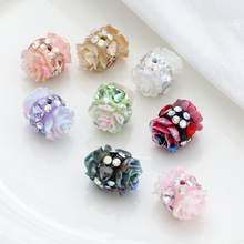 新款双面树脂山茶花陶泥珠爱心玫瑰花钻球重工diy珠子串珠批发