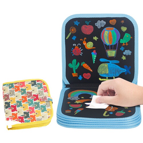 Best Selling Children's Portable Painting Book Blackboard Painting Book Reusable Wipeable Traceless Watercolor Chalk Painting Book