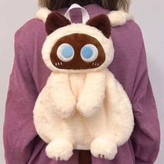 抖音と同じスタイルのかわいい猫の漫画風ぬいぐるみリュックサック、女の子の外出用バックパック、ネットで話題のリアルな布製猫