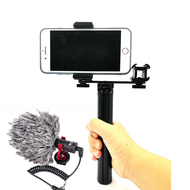 Expansión de tres cabezas de zapato caliente Rod selfie soporte de teléfono móvil Luz de relleno Transferencia de micrófono zapato caliente micro accesorios de cámara única