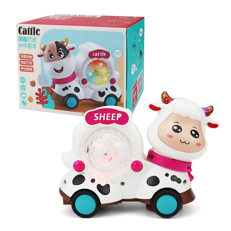 Tiktok caminando dibujos animados ganado y ovejas música ligera fresca Universal Internet celebridad coche de juguete eléctrico para niños mercado nocturno transfronterizo