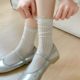 Summer Thin Socks Women's Japanese Style Solid Color Lace Mid-Length Socks Sweet All-Match Vertical Stripes Summer Stacked Socks