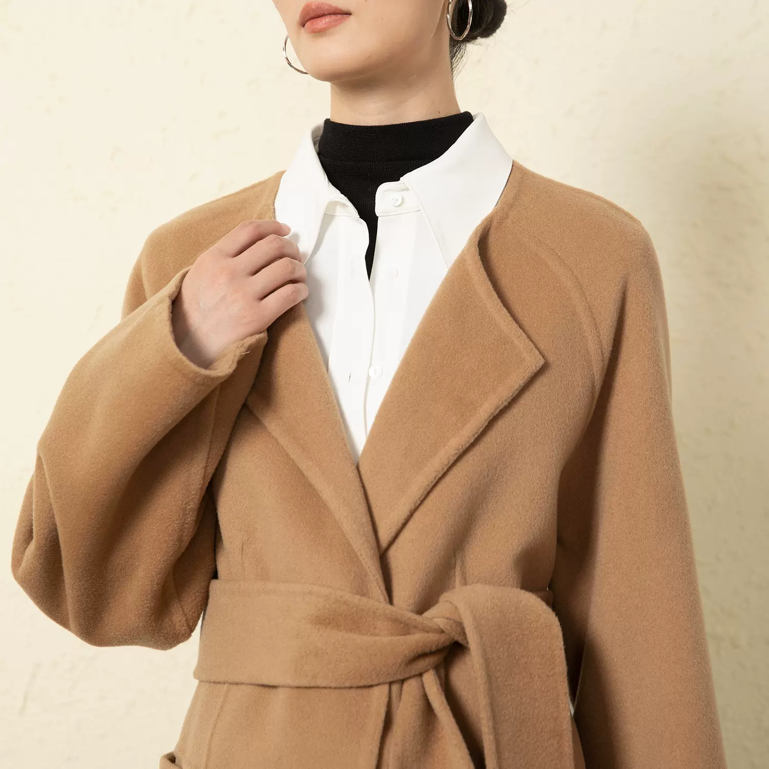 【轻奢简约风】26秋冬法式圆领手工双面呢羊绒大衣短款外套女优雅