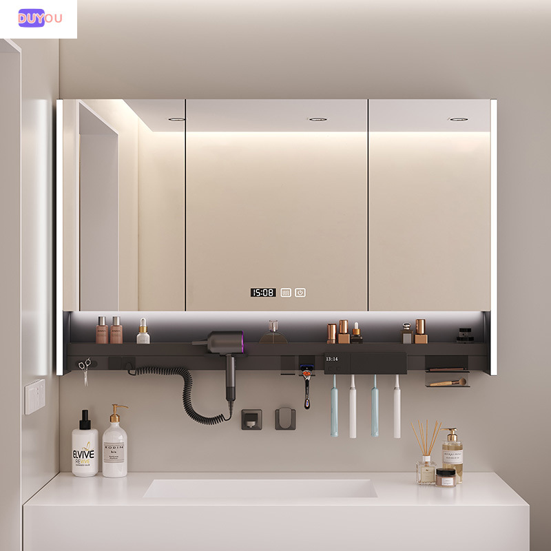 Smart Bathroom Mirror, Multi-Functional Mirror Cabinet, Bathroom Wall-Mounted Toothbrush Disinfection Shelf, Hair Dryer, Separate Atmosphere Integrated