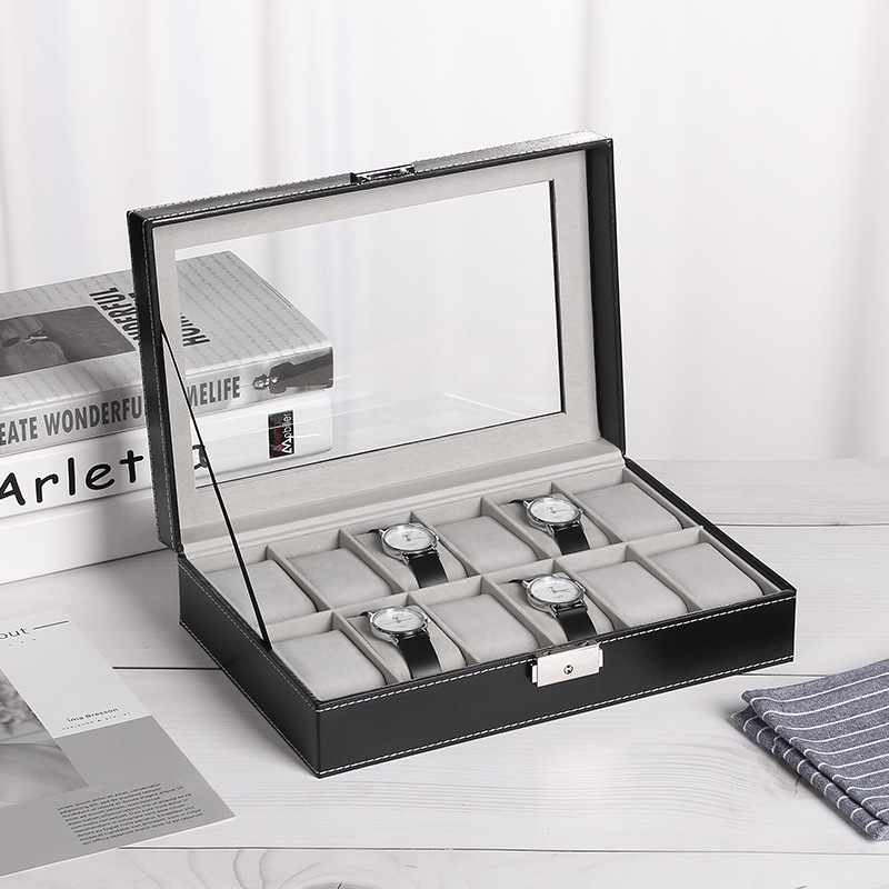 Cross-border foreign trade spot Lock 12 skylight watch box wooden watch storage box jewelry display box