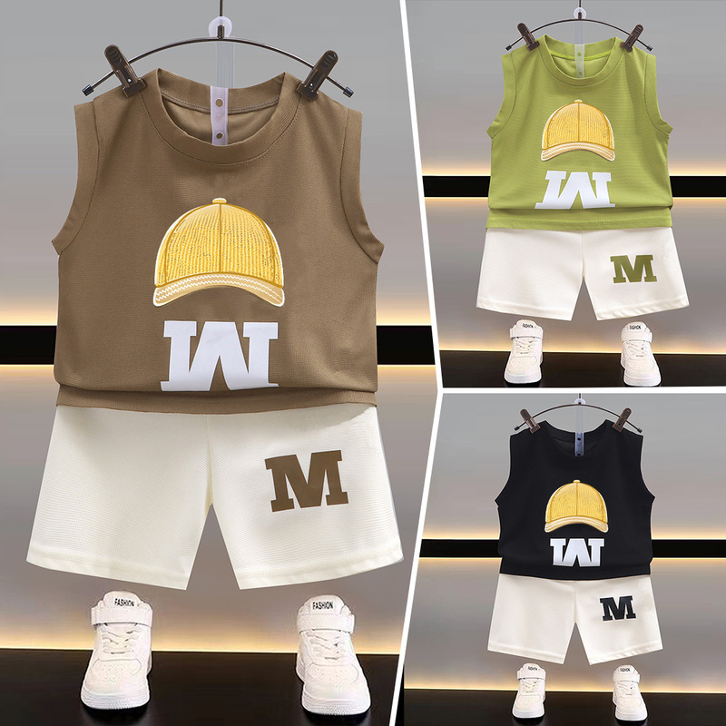 Summer new children's vest set boys sleeveless top shorts Korean summer two-piece children's clothing thin wholesale Summer new children's vest set boys sleeveless top shorts Korean summer two-piece children's clothing thin wholesale